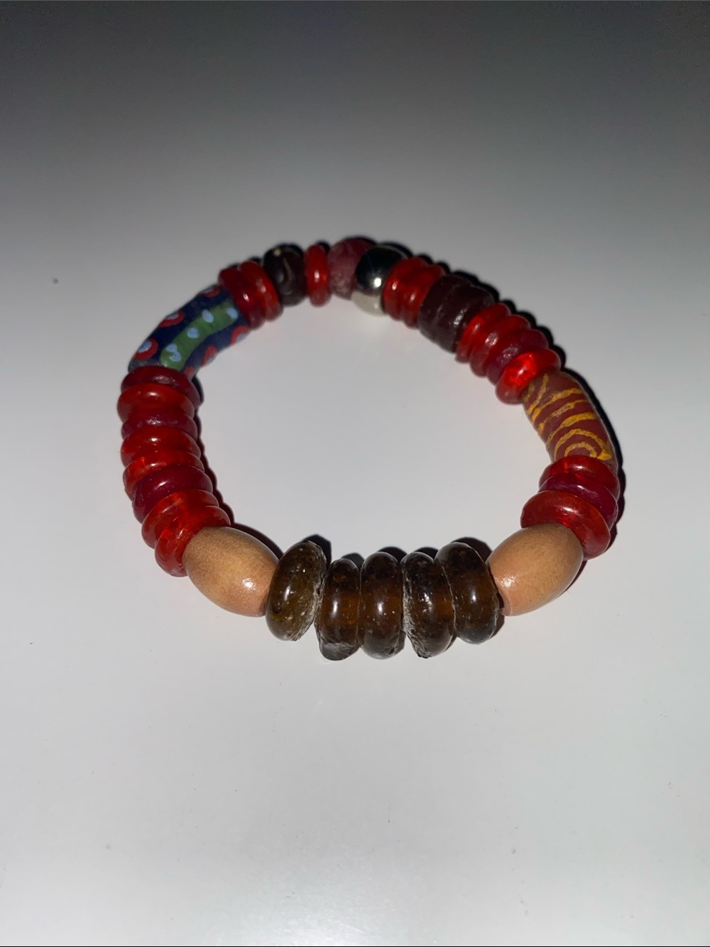 Colorful Beaded Bracelet - Red, Brown, Beige - Very Minimal Stretch